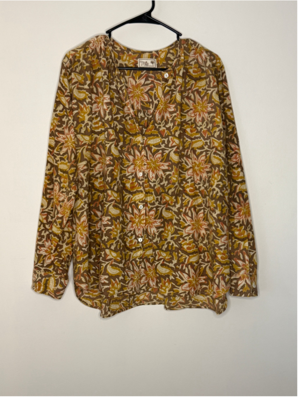 Mille Resort & Travel Hand Block Print Floral Blouse XL